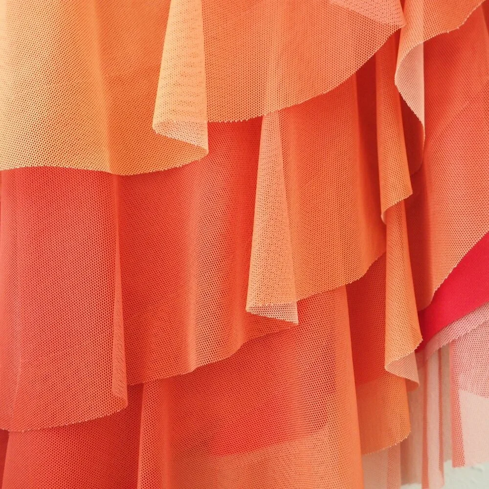NWT Vintage Ema Savahl Orange Spaghetti Strap Mesh Tiered Ruffle Asymmetrical - Picture 4 of 7
